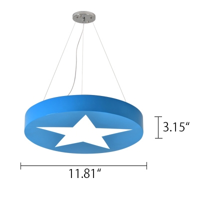 Round Shade Pendant Light with Star Design Game Room Acrylic Suspension Light in Blue/Yellow/Red