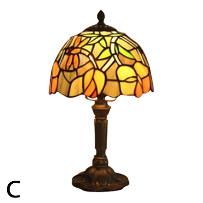 Stained Glass Flower Patterned Mini Table Lamp with Bronze Lamp Base