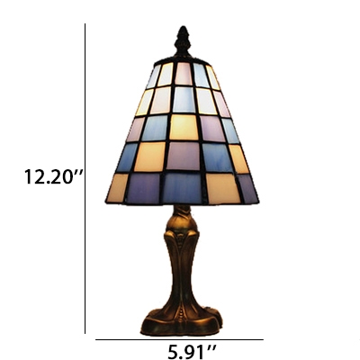 White and Blue Checkered Pattern Glass Shade Table Lamp in Tiffany Style