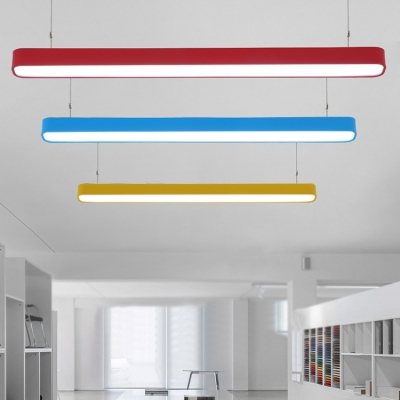 Decorative Office Meeting Room Multi-color Round Corners and Linear Frame Led Linear Fixture 18W Super Slim Linear Hanging Lighting in Yellow/Blue/Red Finish with Adjustable Cord