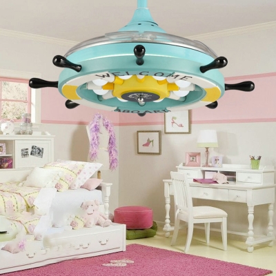 Light Blue Finish Frosted Glass Shade Ceiling Fan in Nautical Style for Bedroom 36