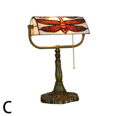 Stained Glass Shade Tiffany Style Office Bankers Lamp with Bronze Base 4 Designs for Choice