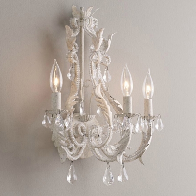 3-Light Crystal Accent Style Wall Sconce Lamp in Gray/White for Small Living Room