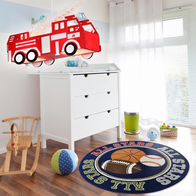Red Fire Engine Shade Lighting Fixture Trains&Cars Metal 1 Light Pendant Lamp for Boys Bedroom