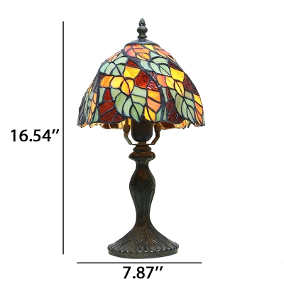 Vintage 16.5''H Tiffany Leaf Pattern Table Lamp in Colorful Glass Shade