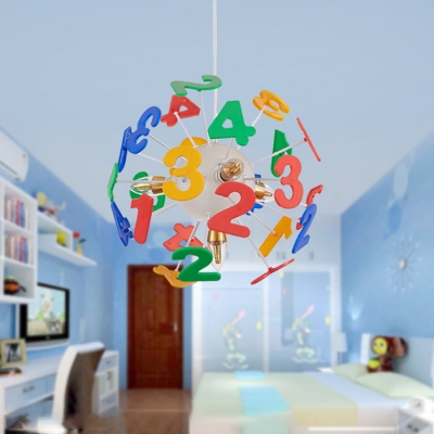 Sputnik 4 Lights Lighting Fixture Letters&Numbers Multi Color Acrylic Pendant Light for Kids Children