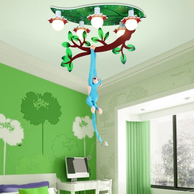 Lovely Blue Monkey LED Flush Light Animals&Insects 5 Lights Ceiling Light for Kindergarten Game Room