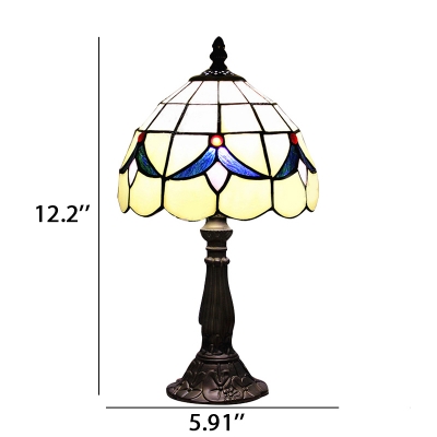 8 Inch Blue Blossom Pattern Mini Beside Table Lamp in Stained Glass Style