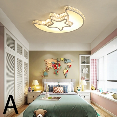 Crystal Accent Style LED Light Living Room Flush Mount Ceiling Light 4 ...