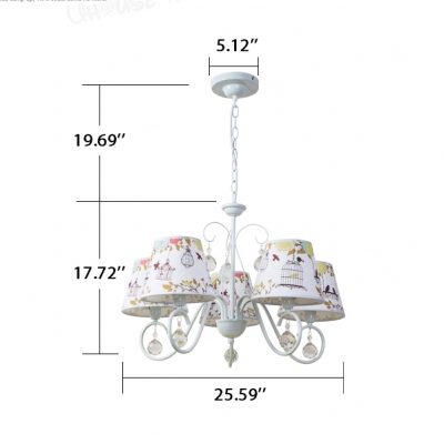 White Finish Tapered Chandelier with Crystal Decoration Metallic 5 Lights Hanging Lamp for Children Bedroom