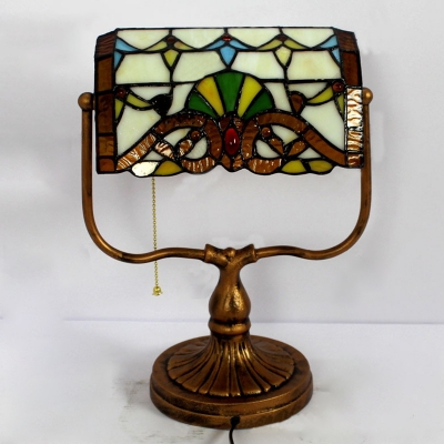 Tiffany Style Bank Lamp 1 Light Table Lamp with Multicolored Glass Shade