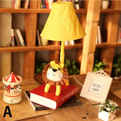 Lion/Cat 1 Head Table Lamp with Yellow/Black Fabric Shade Standing Table Light for Study Room
