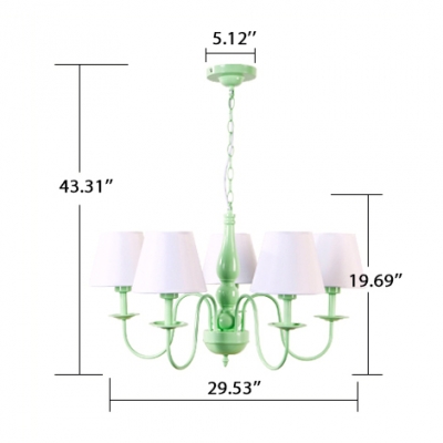 5 Lights Shaded Chandelier Light Boys Girls Bedroom Fabric Suspended Lamp in Sky Blue/Green