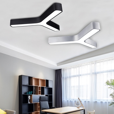 Low Glare 31-40W Cool White Light Metal Led 3 Forks Angle Surface-mount Light Modern Ceiling Lighting in Black/Silver Y Shaped LED Flushmount Lighting for Office Meeting Room Hallway Gallery