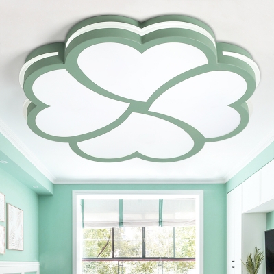Acrylic Ceiling Fixture with Clover Shape Green 1 Light Flushmount for Baby Children Room