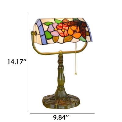 Stained Glass Shade Tiffany Style Office Bankers Lamp with Bronze Base 4 Designs for Choice