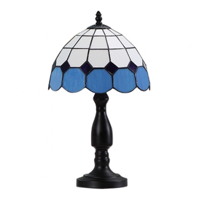 Dome Shade Table Lamp with Yellow/Blue Glass Shade in Tiffany Style