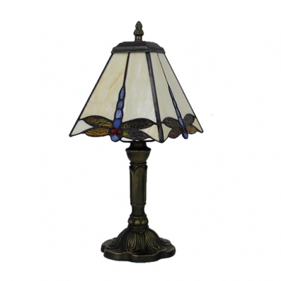 Dragonfly Motif Square Tiffany Glass Shade Table Lamp with Aged Bronze Base