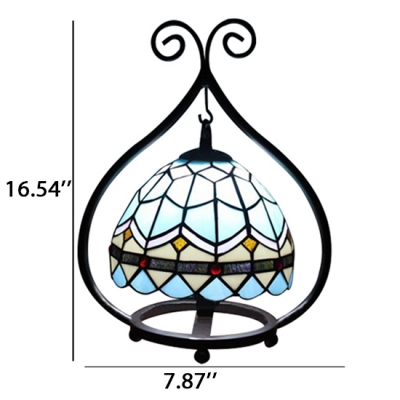 Rustic Style Wrought Iron Frame Accent Table Lamp with Tiffany Stained Glass Dome Shade