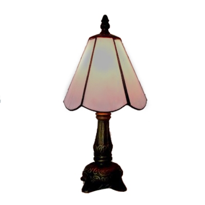 Pink/White Blossom Shape Tiffany Colored Glass Table Lamp in Bronze Finish