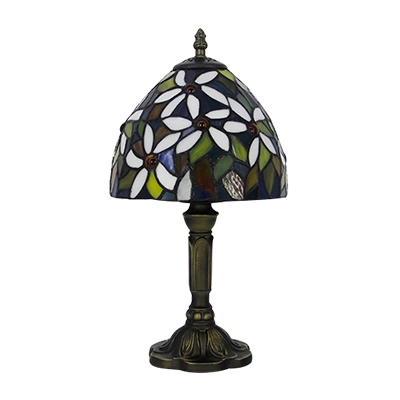 Stained Glass Flower Patterned Mini Table Lamp with Bronze Lamp Base