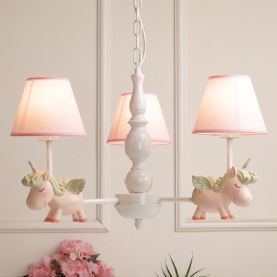 Fabric Shade Suspended Light with Blue/Pink Rocking Horse 3/5 Lights Hanging Lamp for Children
