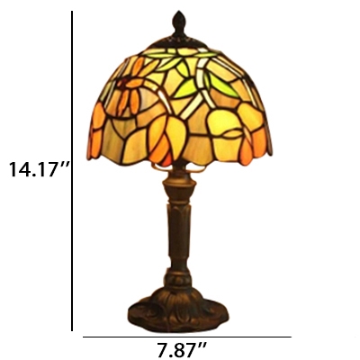 Stained Glass Flower Patterned Mini Table Lamp with Bronze Lamp Base