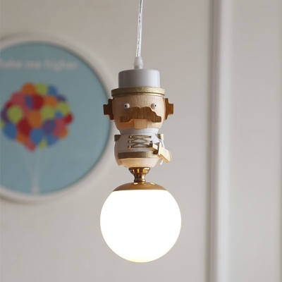 Opal Glass Global Shade Suspension Light with Cartoon Horse/King Kids 1/3 Lights Pendant Lamp in Brass