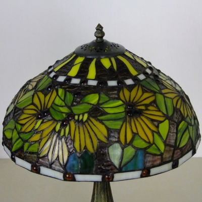 Tiffany Style Colorful Beads Accent Table Lamp Featuring Flower Patterned Glass Shade