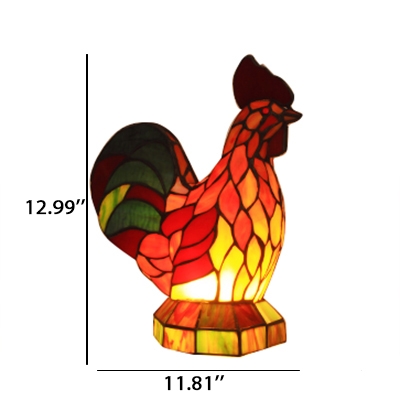 Colorful Cock Shape Stained Glass Shade Night light Table Light for Bedroom