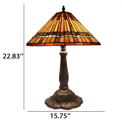 Geometrical Patterned Handmade Table Lamp with Tiffany Stained Glass Shade and Antique Bronze Base