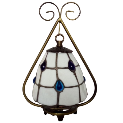 Rustic Style Triangle Shape Mini Tiffany Table Lamp with Curved Metal Frame in 2 Designs