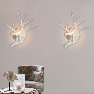 Plastic Antler Wall Mount Light Rustic Style Single Head Wall Light Sconce in White for Corridor