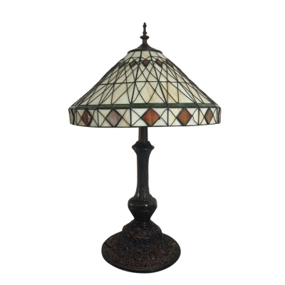 Stained Glass Conical Shade Mission Style Tiffany Table Lamp for Study Room Bedroom