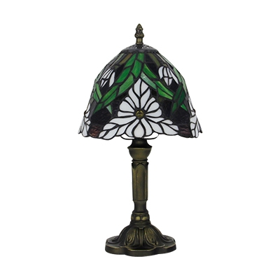 Stained Glass Flower Patterned Mini Table Lamp with Bronze Lamp Base