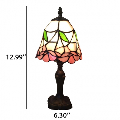 Tiffany Style Mini Table Lamp Featuring Flower Patterned Glass Shade with Bronze Base