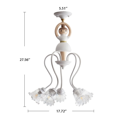 Ballerina 5 Lights Semi Flush Mount Decorative White Finish Glass Shade Semi Flush Light for Girls Bedroom