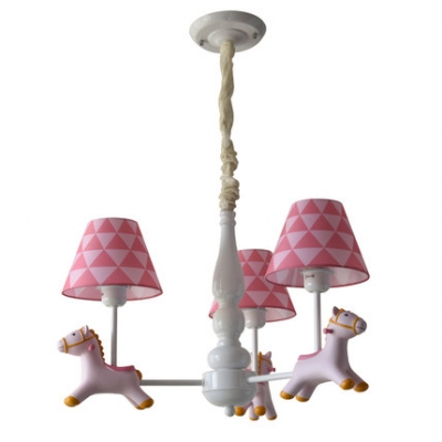 Rocking Horse Suspended Lamp Children Bedroom 3/5 Lights Lighting Fixture with Blue/Pink Fabric Shade