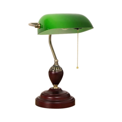 Tiffany Colored Glass Retro Bankers Lamp with Mahogany Lamp Base for Office Study Room