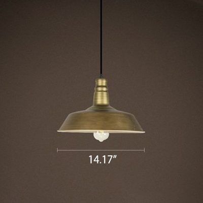 Industrial Style 1 Bulb Hanging Pendant Light Fixture with Heritage Brass Barn Shade 14.17