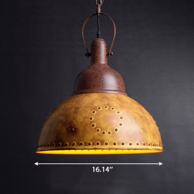 Retro Style Rust Iron Finish 1 Light Hanging Pendant Lamp with Dotted Metal Dome Shade 16.14