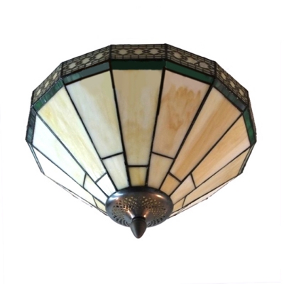 Green Diamond Pattern 12 Inch Flush Mount Ceiling Light in Tiffany Stained Glass Style