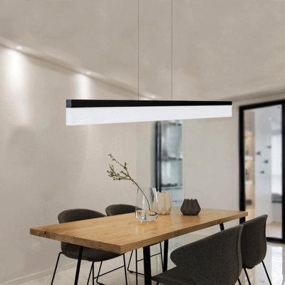 Modern Minimalist Linear Led Pendant Acrylic Lampshade in Black Finish Glare-free illumination