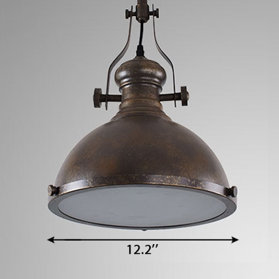Platen Glass Diffuser Design Vintage Hanging Light Fixture with Weathered Steel Dome Shade