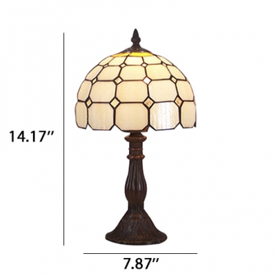 Simple Tiffany Dome Shade Table Lamp with White Art Glass