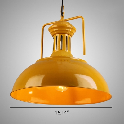 Vintage Pendant Light Red/Yellow Dome Metal Shade