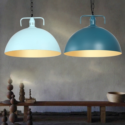 

Indoor Bedroom Kitchen Dome Shade 1 Light Pendant with Adjustable Chain, Dark blue;light blue