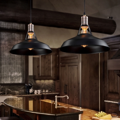 Vintage Black Barn Shade Simple Pendant Light with Old Nickel Finish Lamp Socket for Buffet Restaurant