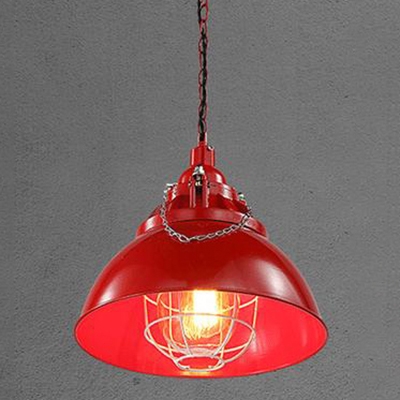 White/Red/Blue Finish 13 Inches Bowl Shape LED Pendant with Glass Shade and Wire Guard