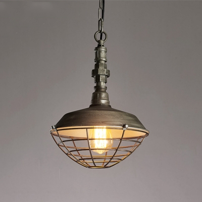 

Heavy Industrial Style Wire Guard Ceiling Pendant Lamp with Water Pipe Lamp Socket 10.24" Wide, HL486085